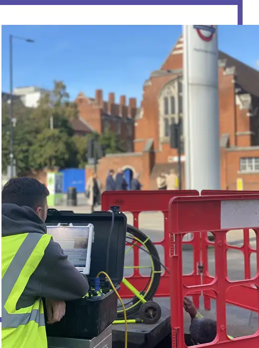 CCTV drainage survey set up on a commercial site with barriers – Falkirk & Grangemouth
